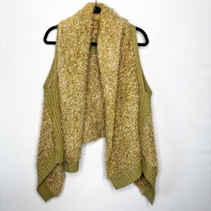 Maude Textured Fuzzy Knit Cardigan Vest Duster Open Front Size L Boho Western